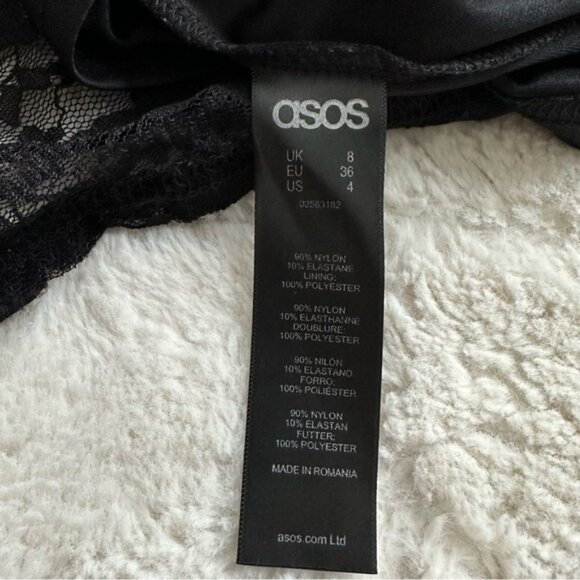 Asos | Black Lace Midi Spaghetti Strap Skater Dress | Size 4 - Picture 5 of 8